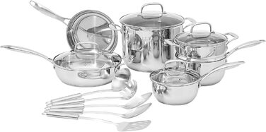 Набір посуду Kitchen-Profi Basics з 11 предметів з нержавіючої сталі для індукції з кришками, сріблястий (15 предметів)