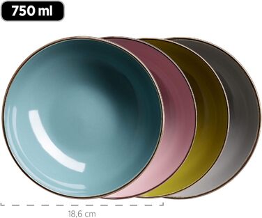Металевий обідок, сучасний набір посуду для 4 осіб з латунним обідком, комбінований набір із 16 предметів із безобідковою формою купе, барвистий, керамограніт, (свіжий), 931871