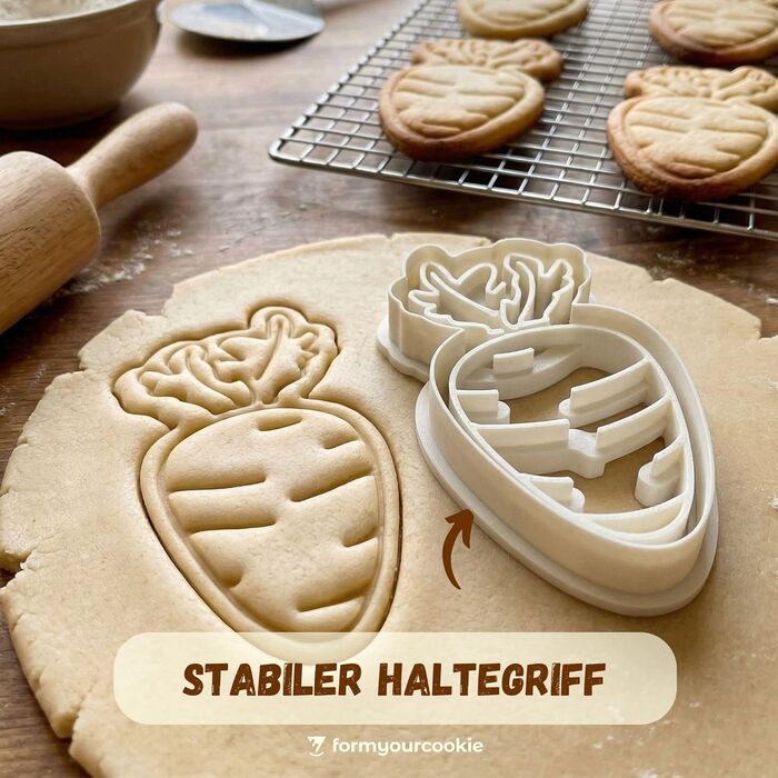 Набір формочок для пасхального печива з 3 шт. , візерунок у смужку з пасхальних яєць, зайчик, 2 в 1 зі штампом, 5 x 4 см, можна мити в посудомийній машині, екологічно чисті, нержавіючі (морква (10x5xсм))