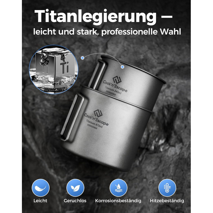 Набор туристических титановых кружок 340 и 470 мл COOK'N'ESCAPE