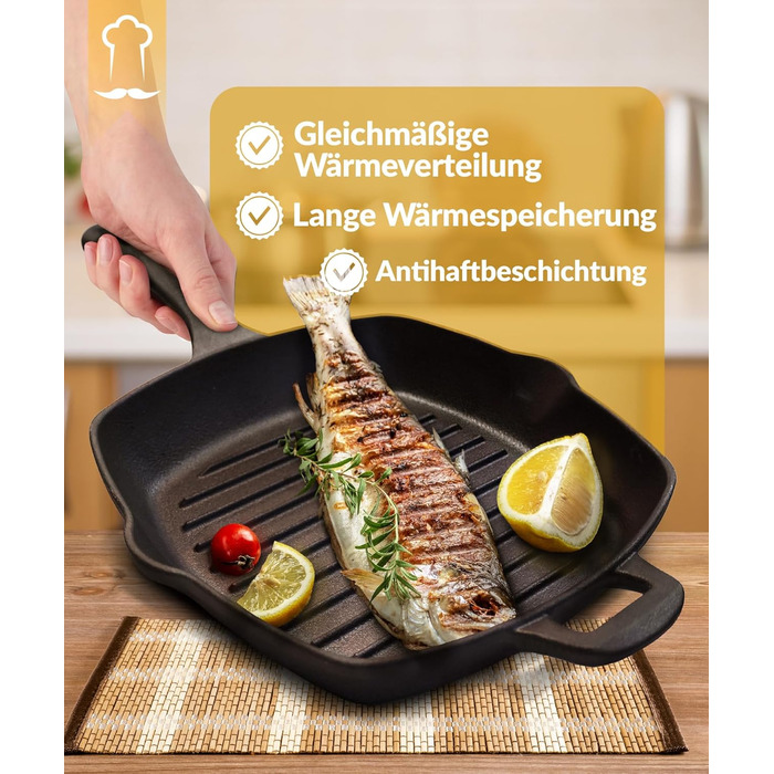 Чавунна форма для хліба Chefarone з кришкою - форма для хліба та тістечок - прямокутна форма для випікання та запікання - чавунна каструля для випікання хліба - 28 x 12 см (гриль)