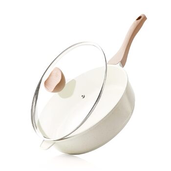 Сковорода с антипригарным покрытием и крышкой 28 см кремовая Kordisen