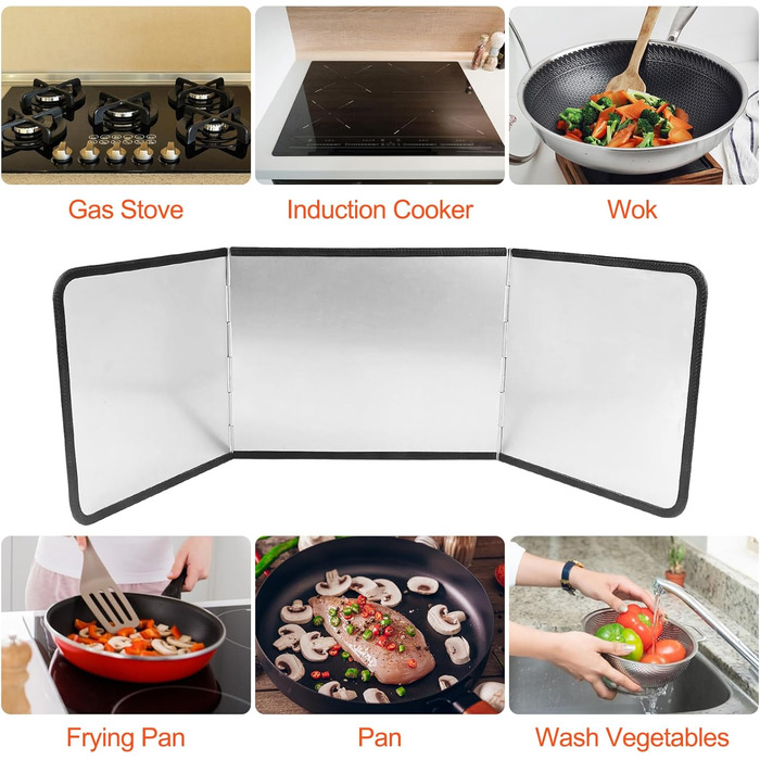 Кухонний фартух Fousenuk, 4-сторонній складаний кухонний фартух, складна стінка із захистом від бризок, компактний складний захист від бризок жиру для кухонь, плит, каструль, стін (39x29x30 см)