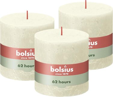 Свічка Bolsius Rustic Pillar XXL - 3 шт. и - 10 x 10 см - Декоративні побутові свічки - Час горіння 62 години - Без запаху - Містить натуральний рослинний віск - Без пальмової олії (слонова кістка)
