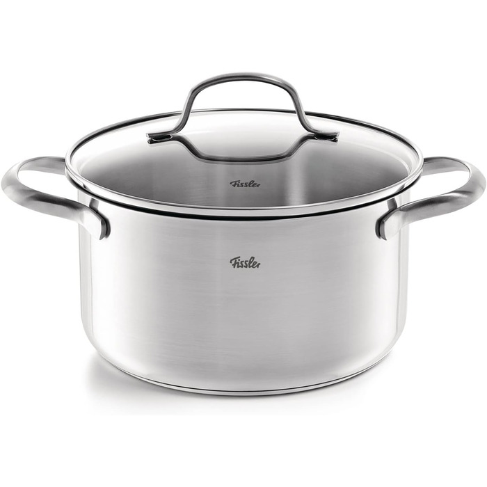 Набір посуду Fissler San Francisco/Нержавіюча сталь, 5 предметів, набір посуду, каструлі зі скляною кришкою, індукція (3 каструлі, 1 каструля для тушкування, 1 каструля) Індукція