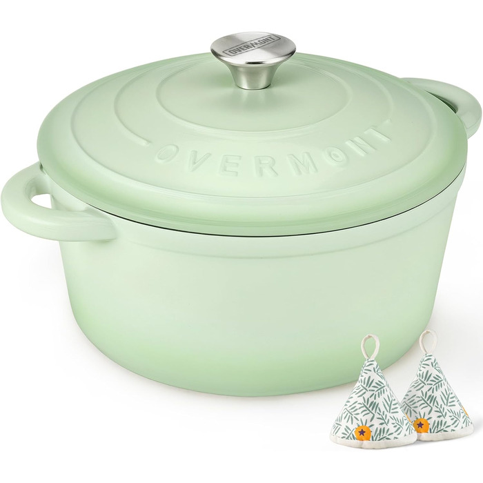 Чавунна форма для запікання Overmont Enamel - 26 см, придатна для використання в духовці, з кришкою та кулінарною книгою - для випікання, тушкування, запікання, білого кремового кольору (26 см-5,2 л, кольору бобів)