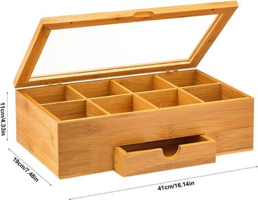 Органайзер для чайних пакетиків Generico, дерев&39яна коробка для зберігання чаю, органайзер для чаю з відділеннями, прозора акрилова коробка з віконцем, рішення для зберігання чаю, багатофункціональний органайзер, органайзер для ліків, стильний трима