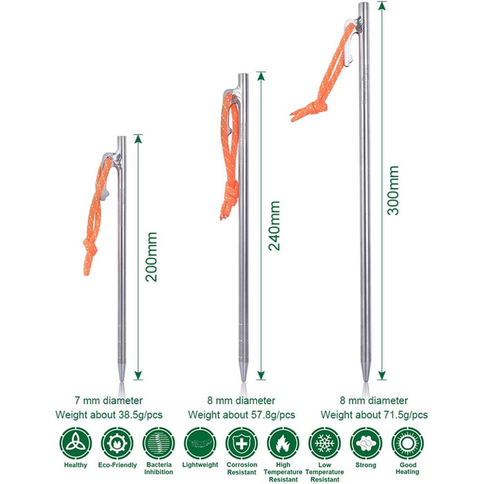 Сверхмощные высокопрочные колышки для кемпинга из титанового сплава для путешествий на свежем воздухе, пеших прогулок, садоводства (6 шт. (L)), 6 Pack