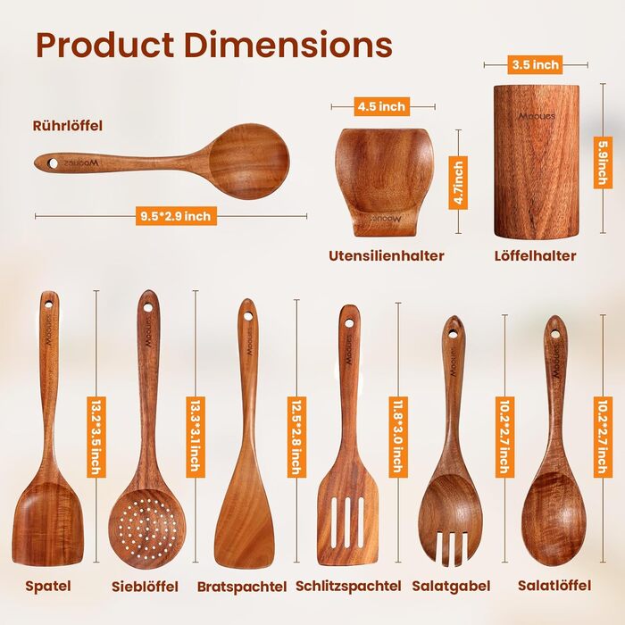 Набір кухонного приладдя з натурального тикового дерева 9 предметів Mooues