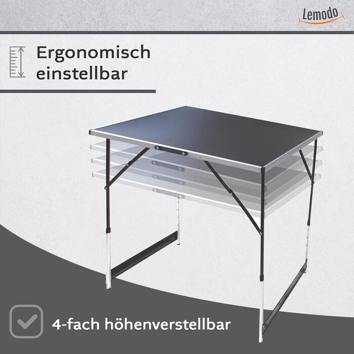 Складаний стіл для кемпінгу 3-секційний чорний Lemodo