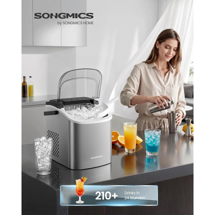Ледогенератор для дома и путешествий 9 кубиков за 6 минут серебристо-серый SONGMICS