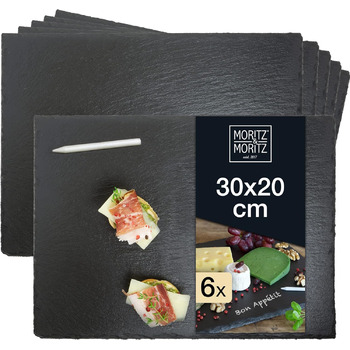 Сервировочное блюдо с меловой ручкой - Сланцевые тарелки для шведского стола, суши и сыра - идеально подходят для сервировки и украшения (30x20 см), 6 шт., Slate Plate