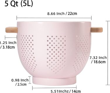 Металеве сито для пасти з дерев&39яною ручкою та стабільною основою, велике кухонне сито 22 см для пасти, овочів та фруктів, міцне кухонне сито (рожеве)