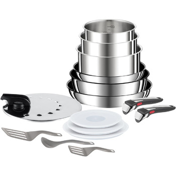 Набір посуду для індукційного приготування Tefal Ingenio Preference On з 15 предметів зі знімною ручкою, що штабелюється, економить місце, з антипригарним покриттям, простий у використанні та чищенні, L97495 Набір посуду для каструль та сковорідок з 15 пр