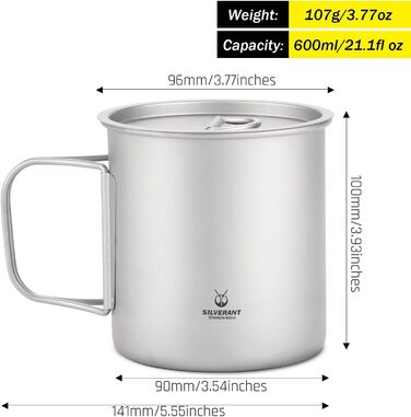 Серебряная титановая чашка 600 мл SILVERANT