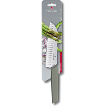 Кухонный нож Victorinox Swiss Modern Santoku лезвие 17см рифф. С зел. ручка (блистер)