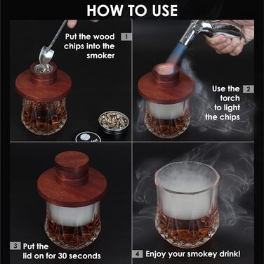 Набор для копчения коктейлей и классических напитков с факелом включает в себя 8 уникальных вкусов Smokeologist