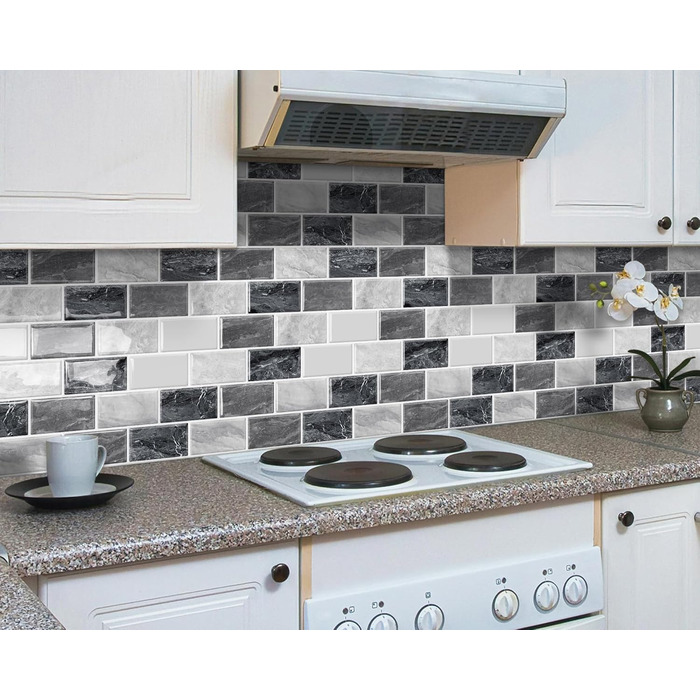 Мозаїчна плитка з клеєм, Наклейки на плитку, Настінна плитка, Клейка плитка Metro, Самоклеюча імітація плитки для кухні та ванної кімнати - Штука, (30,5 x 30,5 см) (10, Мозаїчний вигляд), 3D