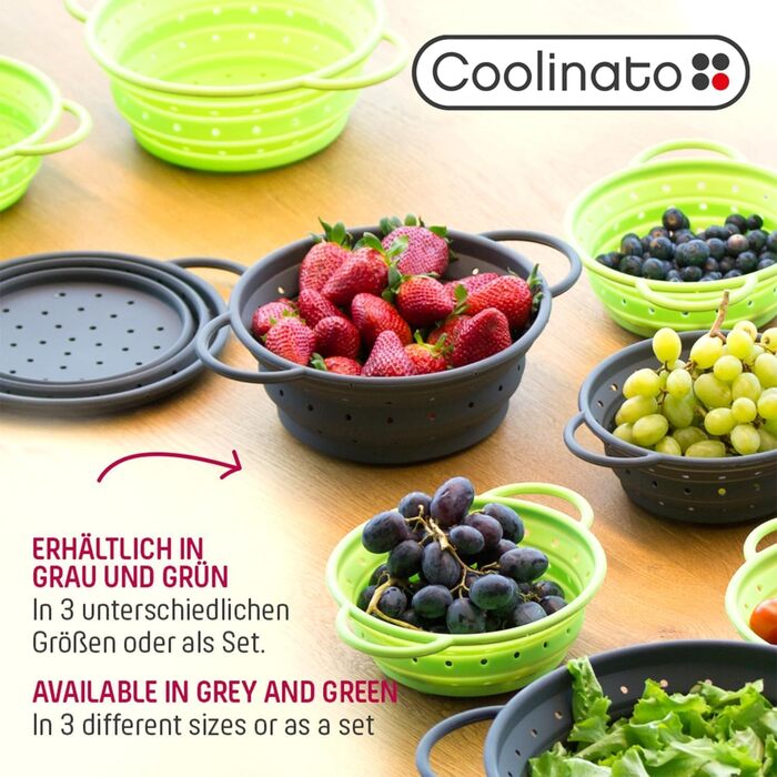 Складаний силіконовий друшляк Сітчасте силіконове сито для пасти, овочів та фруктів Можна мити в посудомийній машині, не містить бісфенолу А та термостійке до 230C Компактний складний друшляк для зливу води (сірий, 20 та 24 см)