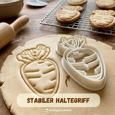 Набір формочок для пасхального печива з 3 шт. , візерунок у смужку з пасхальних яєць, зайчик, 2 в 1 зі штампом, 5 x 4 см, можна мити в посудомийній машині, екологічно чисті, нержавіючі (морква (10x5xсм))