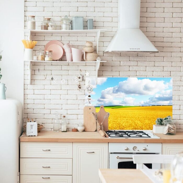 Дизайнерський кухонний фартух з алюмінієвого композиту, кухонний фартух, товщина 3 мм, 60x100 см, (пшеничне поле)