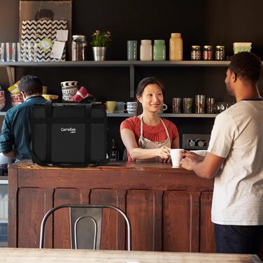 Ізольована харчова сумка, 38 x 38 x 32 см, ідеально підходить для гарячих та холодних страв, піци, ресторанів, доставки додому, індійської/китайської їжі, пікніків, термосумка, чорна