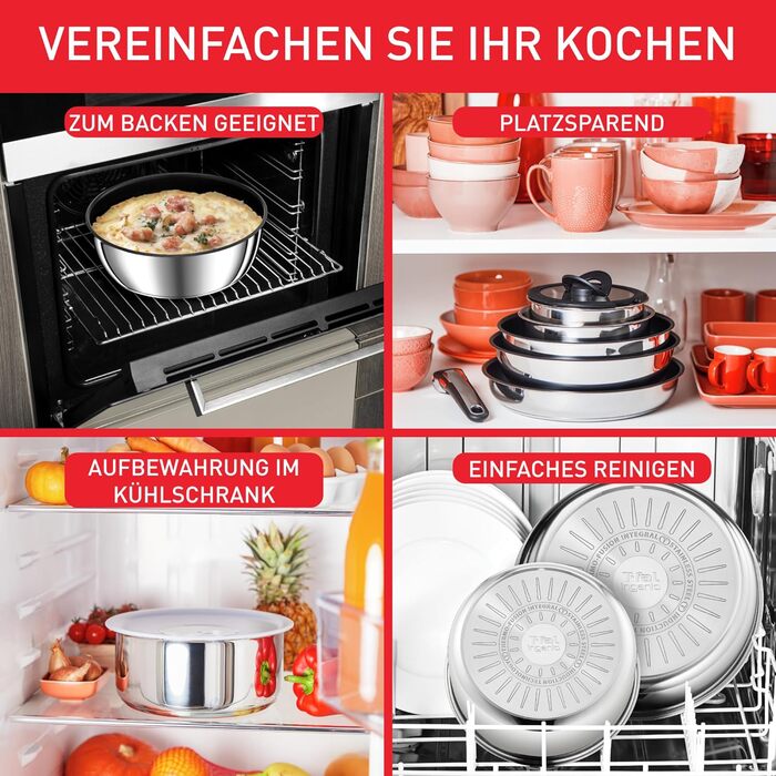 Набір посуду для індукційного приготування Tefal Ingenio Preference On з 15 предметів зі знімною ручкою, що штабелюється, економить місце, з антипригарним покриттям, простий у використанні та чищенні, набір посуду для індукційного приготування L97495 (наб