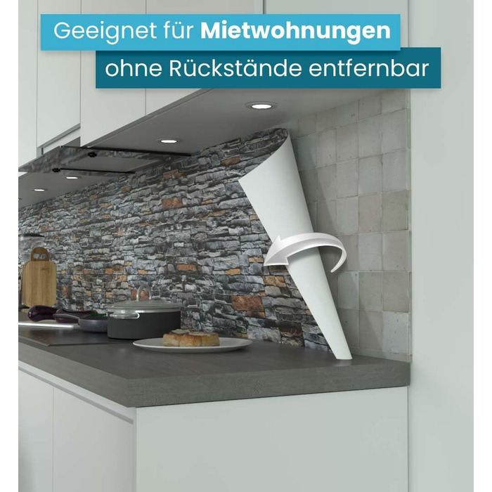 Самоклеючий кухонний фартух - матовий, преміальна бризкозахисна плівка 0,4 мм як доступна альтернатива склу, легке встановлення та очищення - висота 60 см - Дизайн Світло-сірий мармур 180 x 60 см (Сірий камінь, Ш 80 см x В 60 см, преміум армований 0,4 мм)