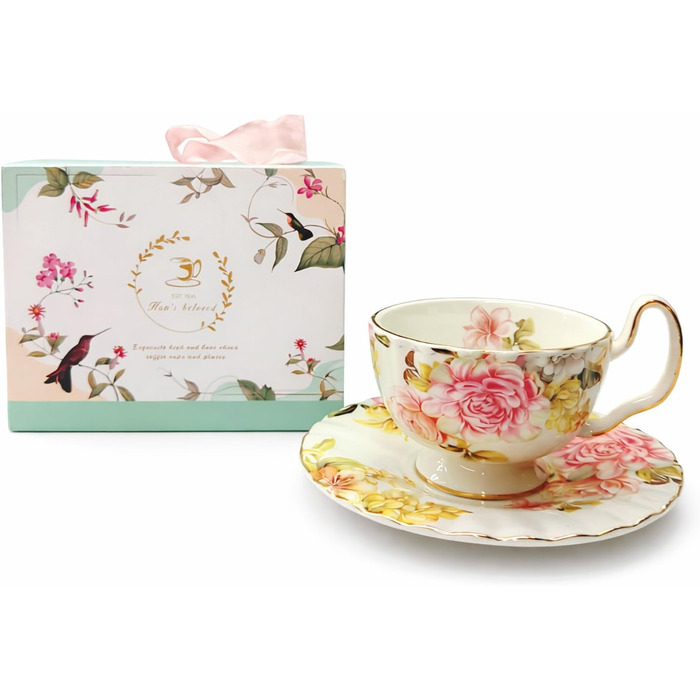 Керамічна чайна чашка з блюдцями та ложками (літо)