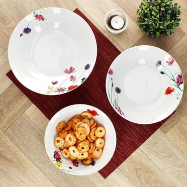 Набір із 3 мисок MamboCat Marie I 650 мл, 1 л та 1,3 л I висока порцелянова миска з декором із квіткової галявини для картоплі, пельменів, овочів, десерту, супу тощо.