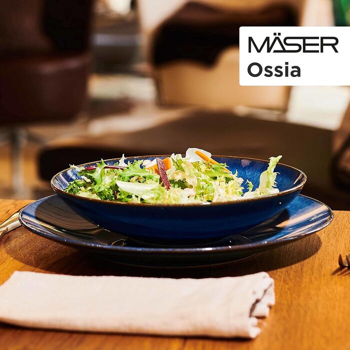 Набір тарілок MSER 931946 серії Ossia на 6 осіб у середземноморському вінтажному стилі, сучасний обідній сервіз із 12 предметів із суповими тарілками та обідніми тарілками, королівський синій, керамограніт