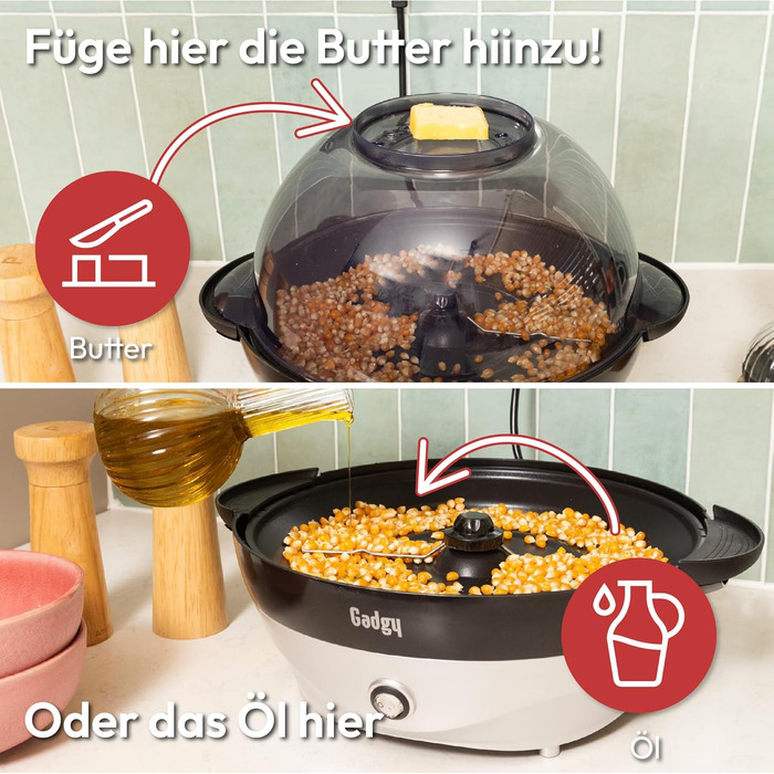 Машина для попкорну 5 л, 800 Вт чорно-біла Gadgy