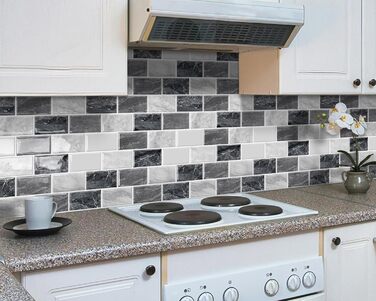 Мозаїчна плитка з клеєм, Наклейки на плитку, Настінна плитка, Клейка плитка Metro, Самоклеюча імітація плитки для кухні та ванної кімнати - Штука, (30,5 x 30,5 см) (10, Мозаїчний вигляд), 3D