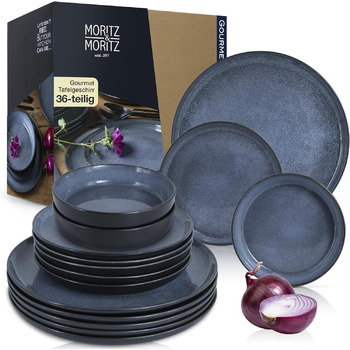 Набор посуды Moritz & Moritz VIDA из 18 предметов на 6 персон Элегантный набор тарелок из высококачественного фарфора посуда, состоящая из 6 обеденных тарелок, 6 десертных тарелок, 6 суповых тарелок (набор посуды из 36 предметов)
