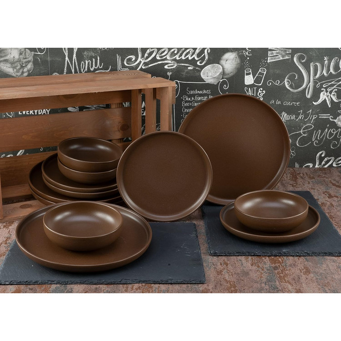 Набір посуду серії Uno з 16 предметів, комбінований набір керамограніту (коричневий, посуд з 12 предметів), 22978