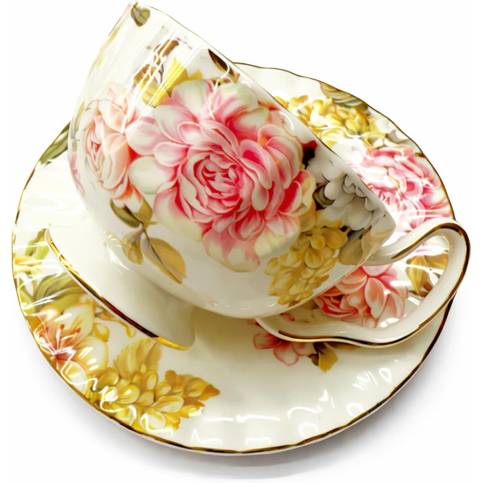 Керамічна чайна чашка з блюдцями та ложками (літо)