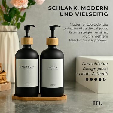 Диспенсер для мила 500 мл, набір 2 предмети на бамбуковій підставці, чорне скло MaisoNovo