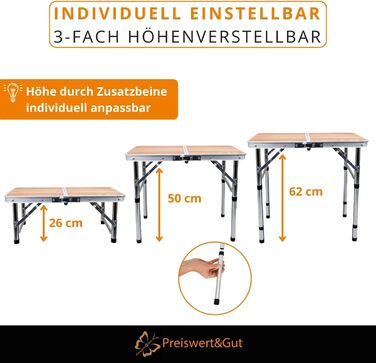 Складной кемпинговый стол с регулируемой высотой Preiswert & Gut