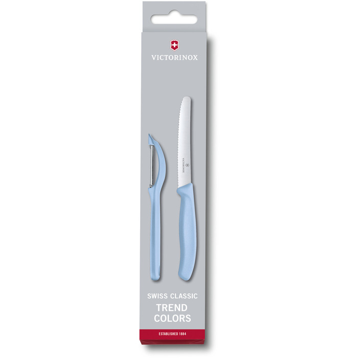 Набір кухонний Victorinox SwissClassic Paring Set 2шт з блакит. ручкою (ніж, овочечистка Universal) у подар.упак.