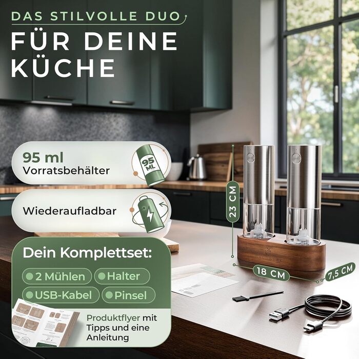 Набор из 2 мельниц для соли и перца на деревянной подставке WALDWERK