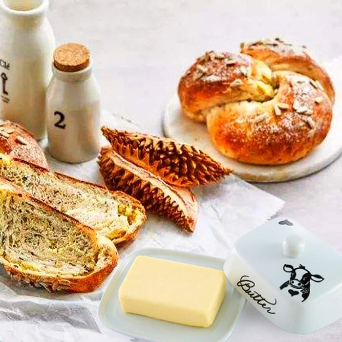 Маслянка з ручкою для 250 г вершкового масла, високоякісна кераміка, білий колір з квітковим та бджолиним візерунком, порцеляна, класична маслянка, маслянка, контейнер для масла, коробка для масла, можна мити в посудомийній машині (коров&39яча голова)