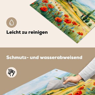 Фартух для плити, кухонний фартух, вініл, 78x52 см, декор для кухні, облицювання стіни, кришка для плити - сіро-чорна (квітковий пейзаж, 52Д x 65Ш см)