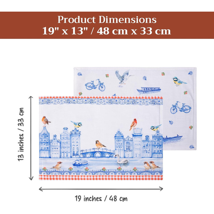 Серветки Maison d&39Hermine зі 100 бавовни, набір з 4 шт. , декоративні серветки, пасхальні серветки, які можна прати, для свят, вечерь, весни, літа (33 см x 48 см) (013 - Амстердамські канали)
