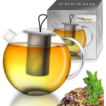 Чайник Creano 1,5 л Jumbo, скляний чайник із 3 предметів у наборі чайників із вбудованим ситечком з нержавіючої сталі та скляною кришкою, багатофункціональний дизайнерський скляний чайник (2,0 л)