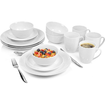 ПЕВЕЦ Столовый сервиз Нью Портвейн белый, набор фарфоровой посуды из 86 предметов на 12 персон, полный набор, набор тарелок белого цвета (комбинированный сервиз 16 шт.)