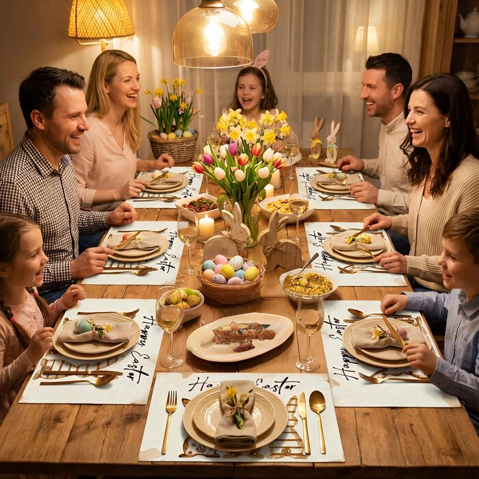 Великодні серветки &quotЩасливого Великодня&quot з коричневим кроликом, набір з 4 шт. , 32x45 см, весняний різдвяний килимок, серветки, що миються, прикраса для кухні-вечірки (коричневий, 32 x 45 см)