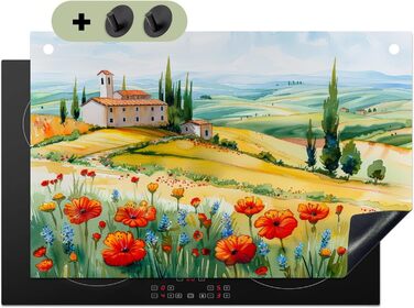 Фартух для плити, кухонний фартух, вініл, 78x52 см, декор для кухні, облицювання стіни, кришка для плити - сіро-чорна (квітковий пейзаж, 52,2Д x 80,2Ш см)