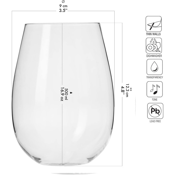 Набір безніжкових келихів для білого вина 6 шт 500 мл Krosno