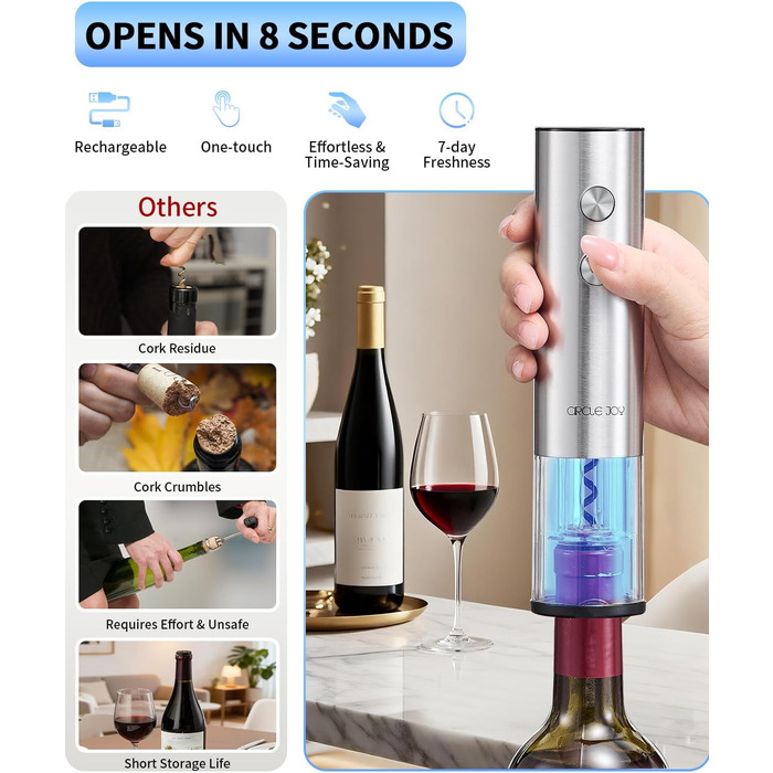 Електричний акумуляторний відкривач для вина з ножем для фольги CIRCLE JOY