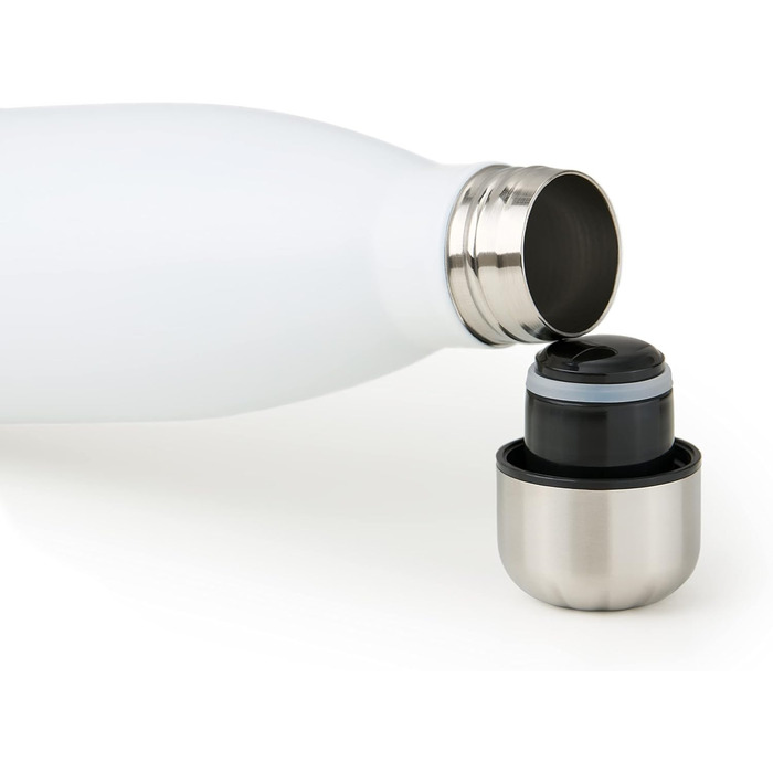 Пляшка для води Blumtal з нержавіючої сталі - Герметична ізольована пляшка - Пляшка для води без бісфенолу А для гарячих та холодних напоїв - Двостінна ізольована пляшка - Ізоляційна пляшка, стійка до іржі, дерево/срібло (02 - Біла, 1000 мл)